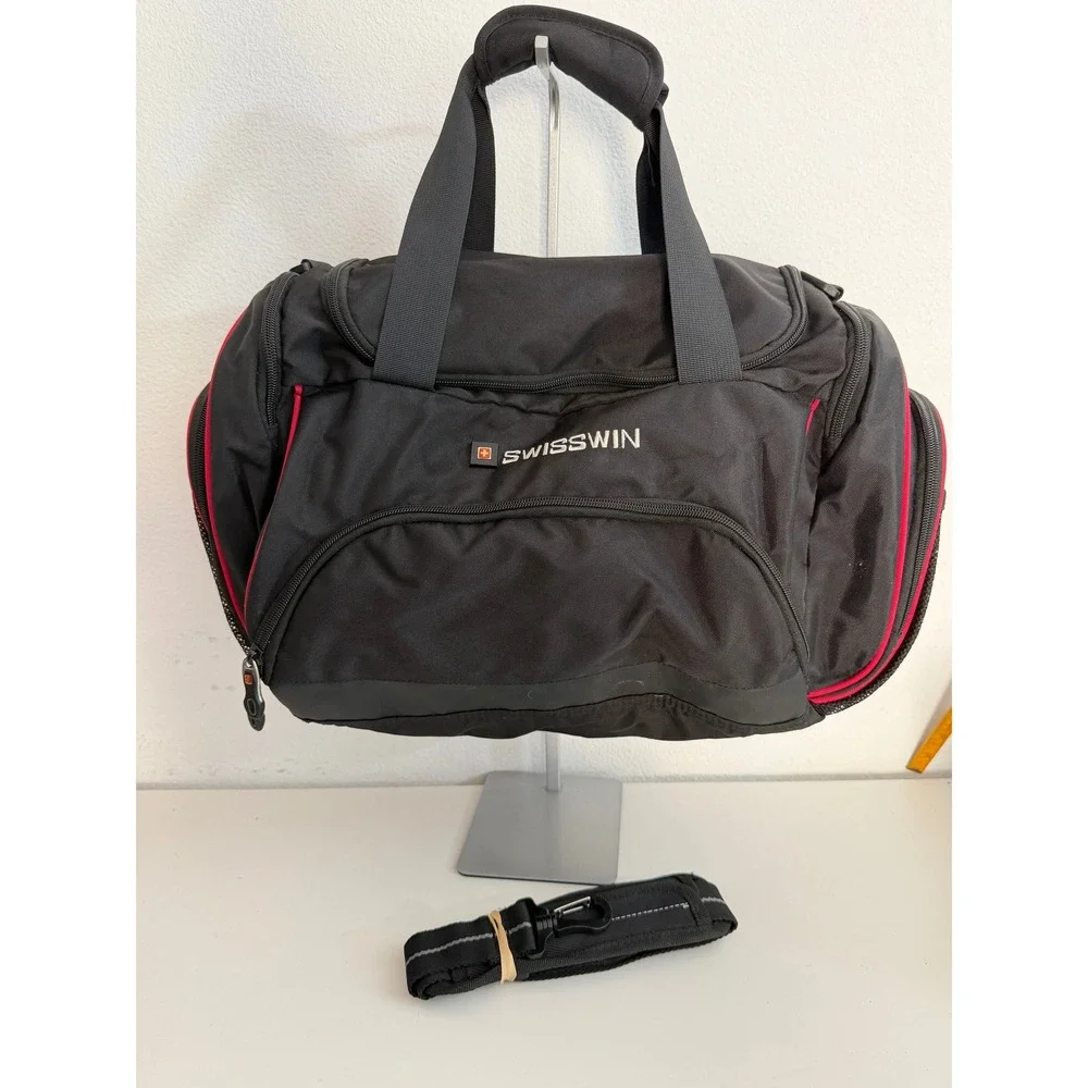 Swisswin Black Red Duffel Bag Travel Gym Overnight Weekend Carry On Luggage